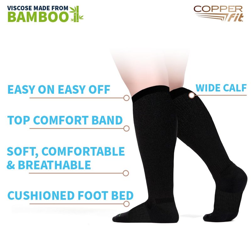 Copper Fit Viscose Bamboo Extra Soft & Comfortable Wide Calf Socks For Men &Women Easy On, Easy Off, Circulation &Swelling Relief For Travel, Nurses, Running, & Recovery (3 Pair L/XL)