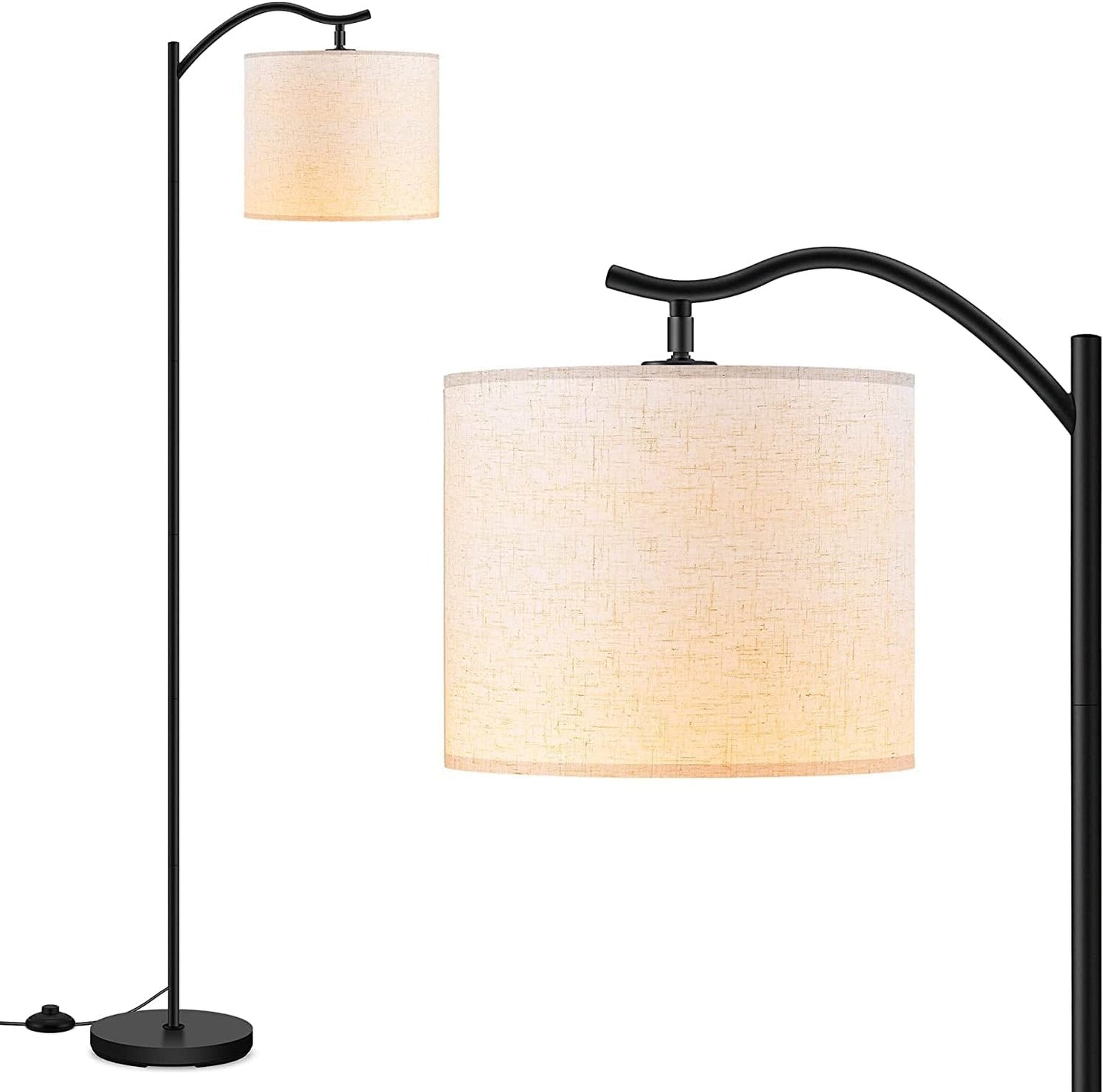 Modern LED Floor Lamp with Bohemian Linen Shade – Arched Tall Standing Light for Living Room & Bedroom