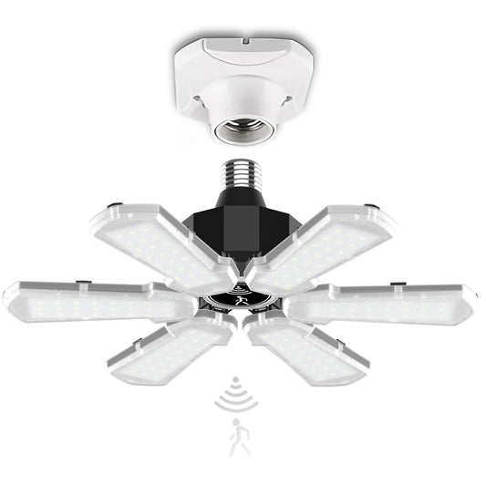 Motion Sensor Garage Light, Bright 18000LM Basement Shop Ceiling Lighting with Motion, 180W LED Motion Activated Garage Lighting w/ 6 Adjustable Panels Screw in E26 E27 Bulb for Basement Shop(1Pack)