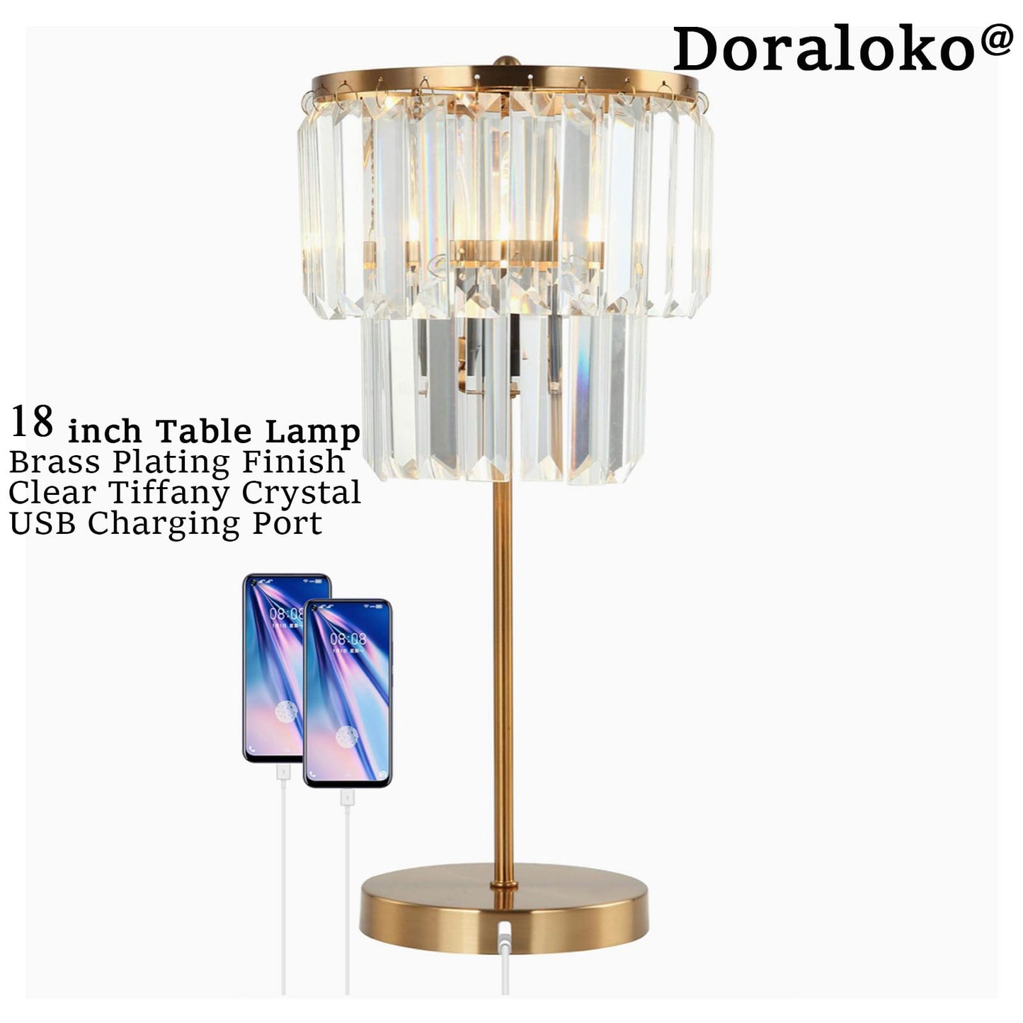 Bedside Lamp for Bedroom, Gold Crystal Table Lamp 18 Inches, Tiffany Clear Crystal Drops, USB Charging Port, E12 Socket, 6W LED Bulb Included, Golden Decorative Desk Light(1 Pack, Brass Finish)