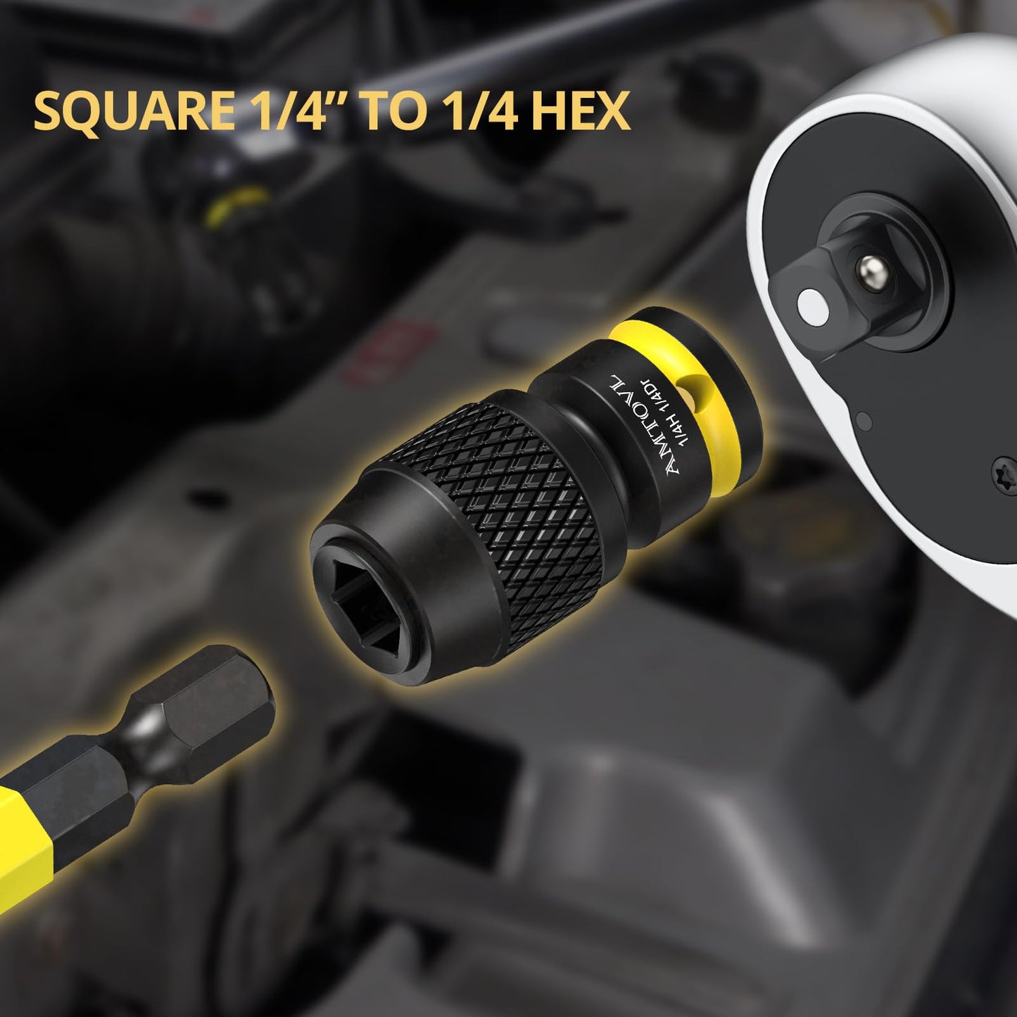 AMTOVL Impact to 1/4 Hex Converter - 1/2 INCH Drive Female to 1/4-Inch Allen Adapter, Universal Joint Quick-Change Chuck, 1/4“, 3/8” Drive to 1/4-inch (1/4-inch Drive to 1/4-inch Hex)