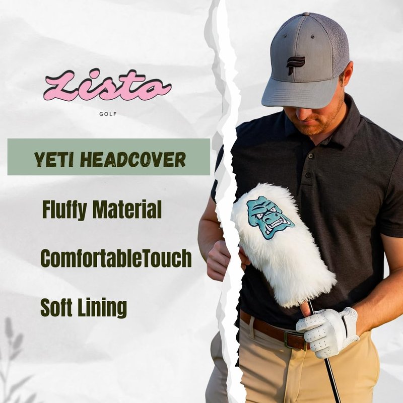Yeti Golf Driver Headcover – Funny Bigfoot Sasquatch Head Cover for Men – Fluffy Plush 460cc Animal Club Protector – Unique Novelty Gift for Dad, Boyfriend, or Golfer