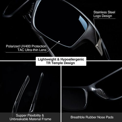 BLACK ORCA Polarized Sports Sunglasses for Men & Women, UV400 Protection Wrap Around Lightweight TR90 Frame for Cycling Driving Fishing Running Golf
