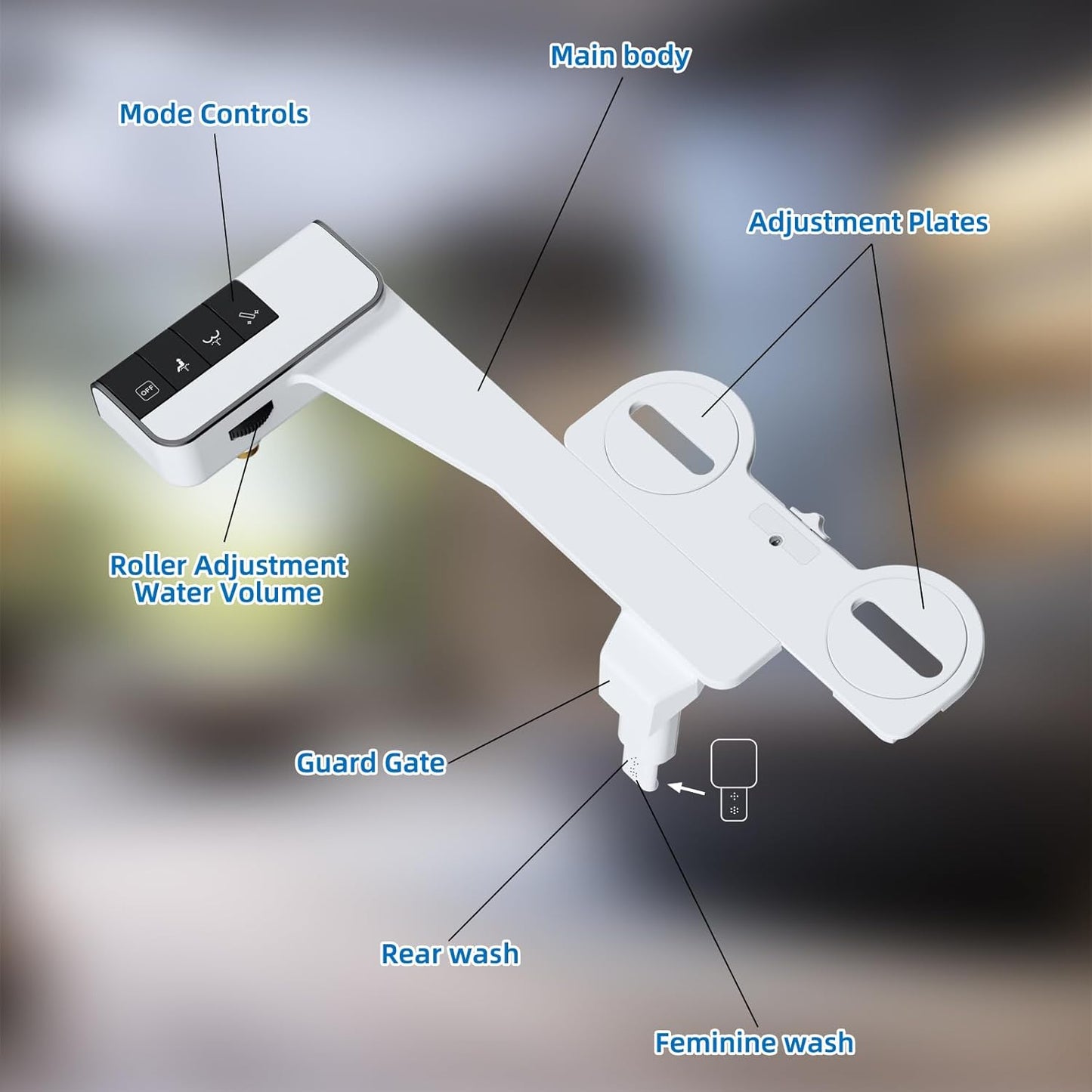 Bidet Attachment for Toilet - Non-Electric Dual Nozzle, Adjustable Water Pressure, Self-Cleaning, White