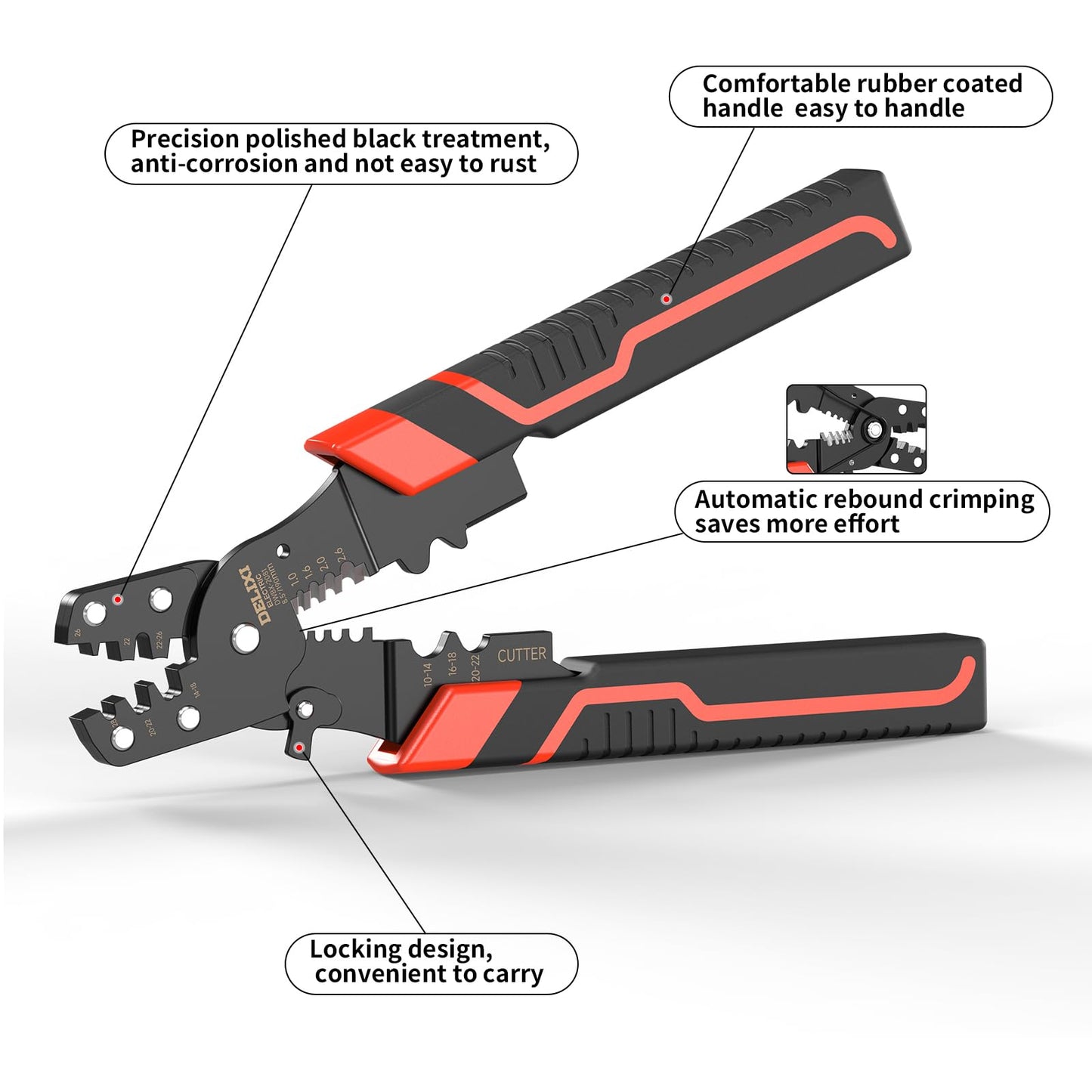Crimping Tool with Stripper & Terminal Crimper, Multifunctional Wire Crimping Tool for AWG 28-10 Wires and 1.0-2.6 mm² Cable Stripping, Perfect for Network Engineers, DIY Enthusiasts