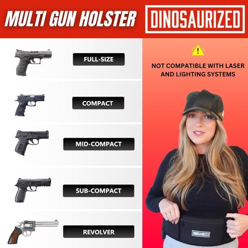 Dinosaurized 3-in-1 Holster - Comfortable Neoprene Waistband for Glock, Smith & Wesson, Taurus, Ruger | Ideal for Running, Jogging, Hiking - Fits Most Pistols & Revolvers