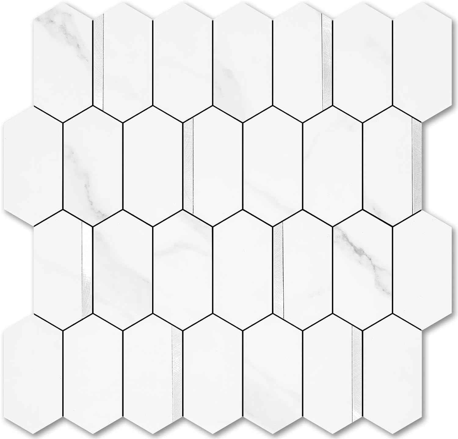 Glossy Wood Grain Peel and Stick Backsplash Tile - 10 Sheets Hexagon Mosaic for Kitchen & Bathroom, 12.4 x 12 Inch