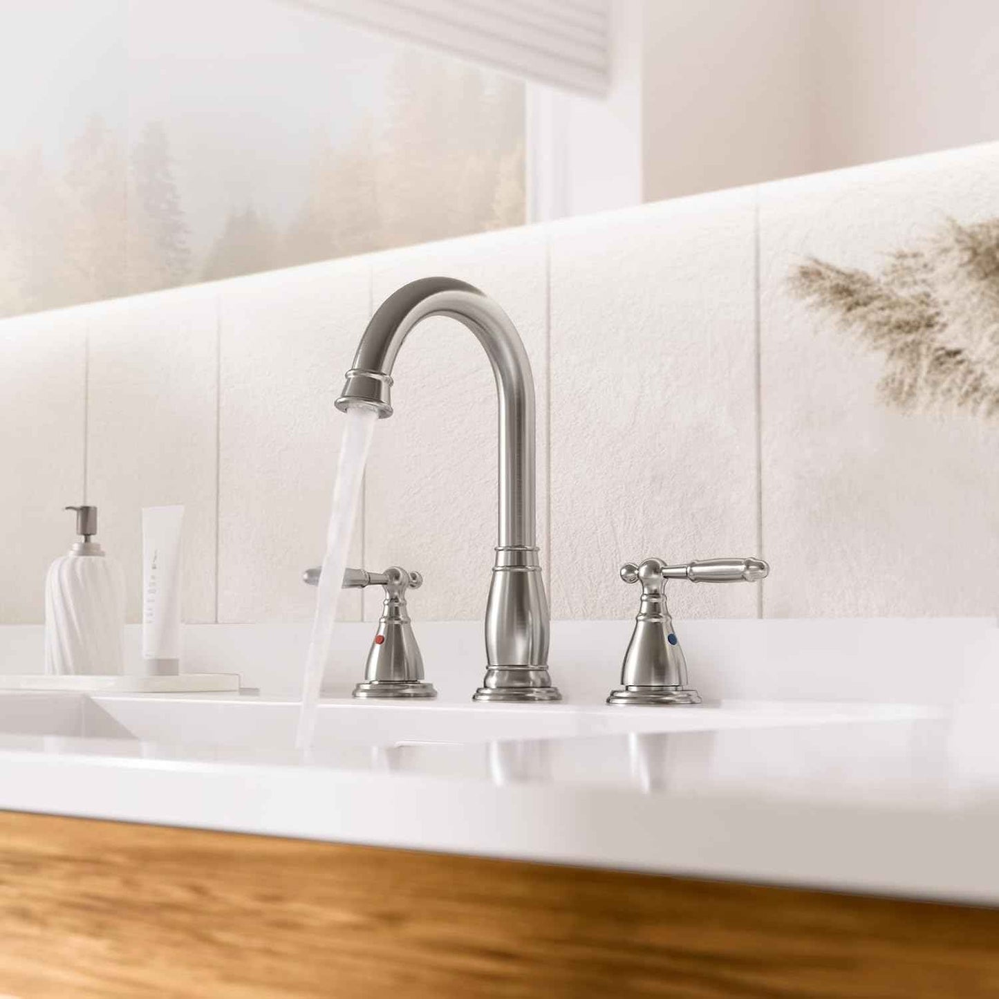 Oil Rubbed Bronze Widespread Bathroom Faucet Set with Valve & Drain - Phiestina WF017-4-ORB