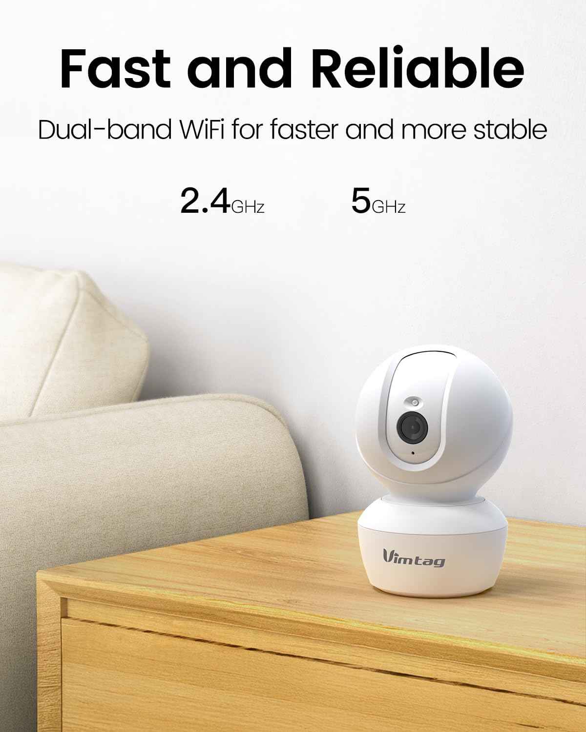 VIMTAG 2.5K Indoor Security Camera with 360° Pan & 2-Way Audio - Pet & Baby Monitor with AI Detection & Night Vision