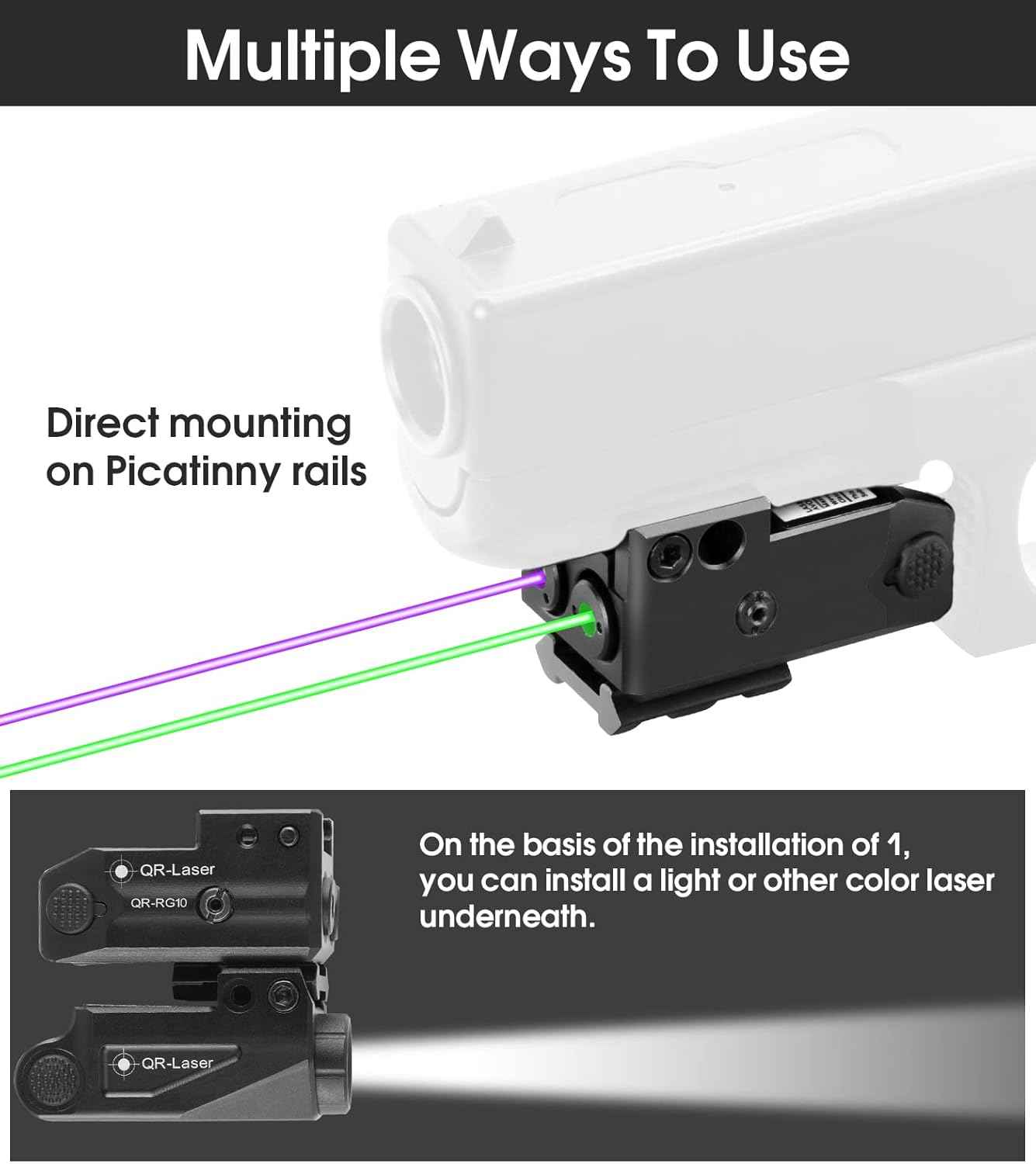 800 Lumens Tactical Flashlight Laser Sight Combo - USB Rechargeable LED Light for Handguns