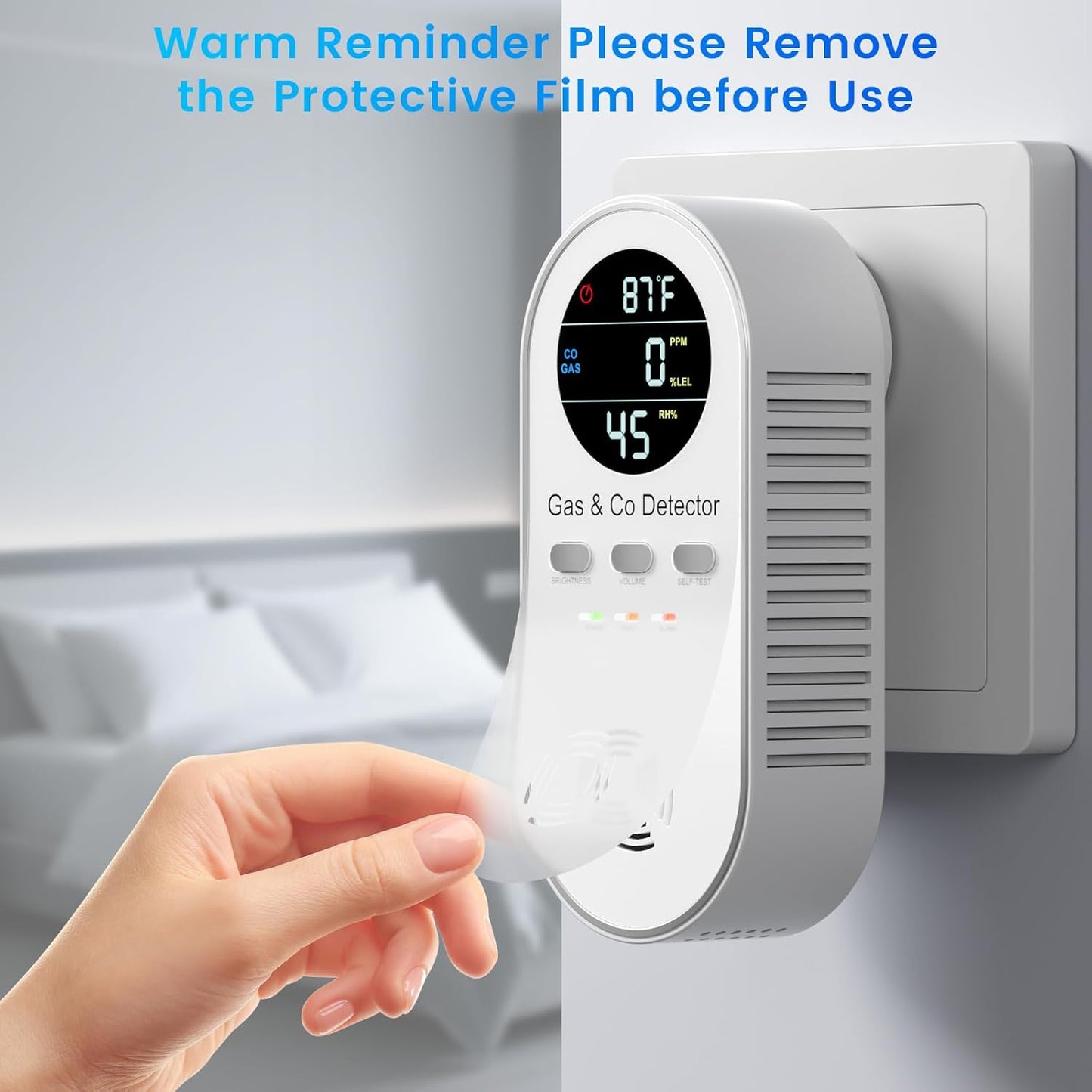 5-in-1 Carbon Monoxide & Natural Gas Detector with Temperature & Humidity Sensor - Battery Backup, LED Display, Sound & Light Alerts for Home & Hotel
