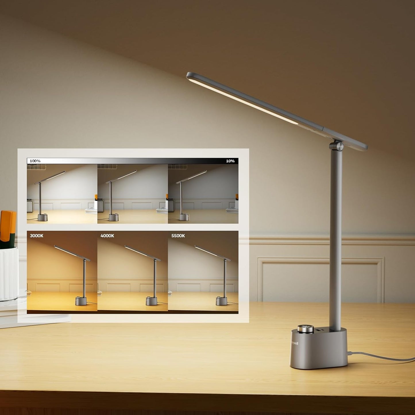 Honeywell H01 Pro LED Desk Lamp - Dimmable Foldable Light with USB Charging & 3 Color Modes for Home Office