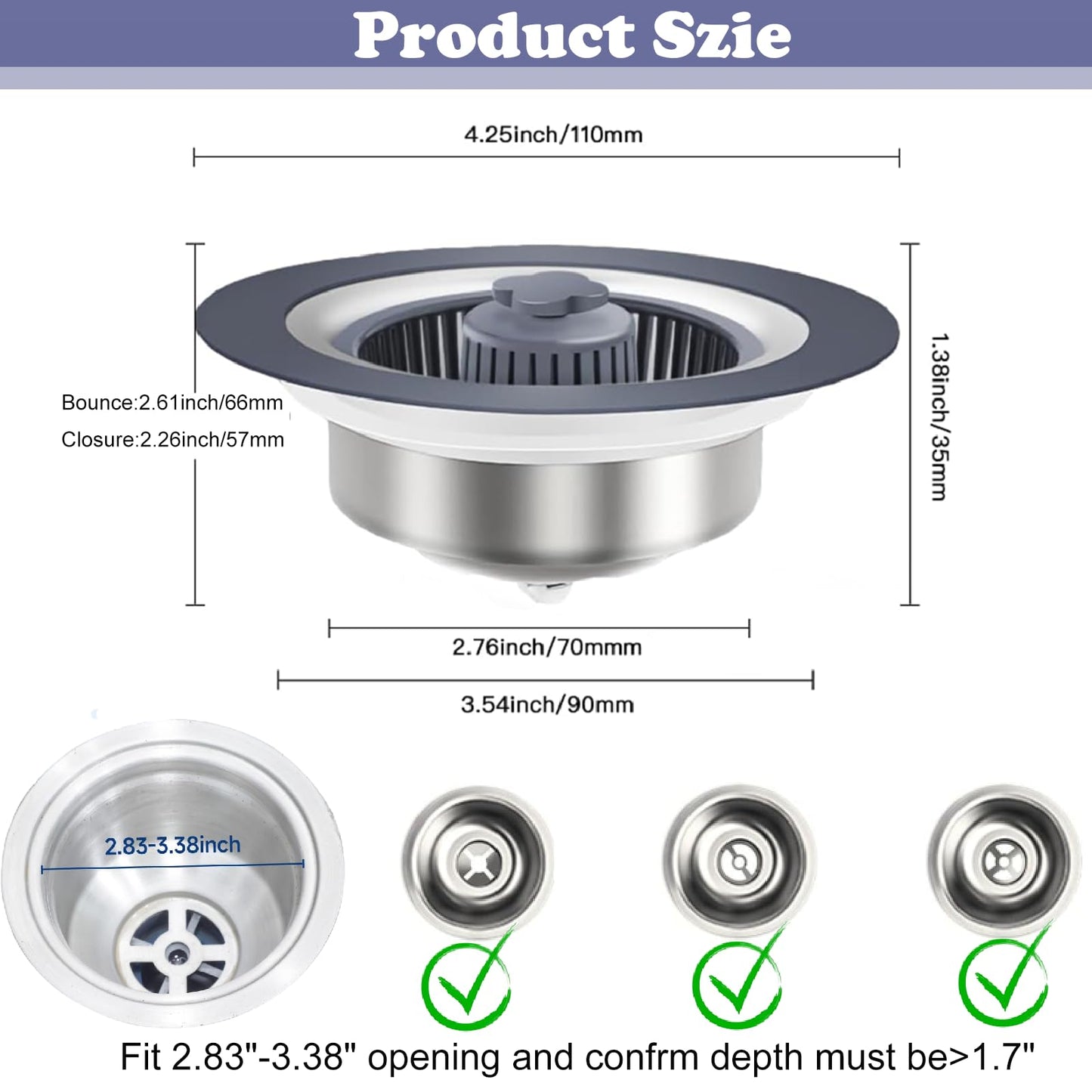 2 Pack Upgraded 3 in 1 Kitchen Sink Drain Strainer, Pop Up Sink Strainer Kitchen Drain Stopper Combo,Anti-Clogging Stainless Steel Sink Strainer Basket Plug & Cover for US Standard 3-1/2 Inch Drain