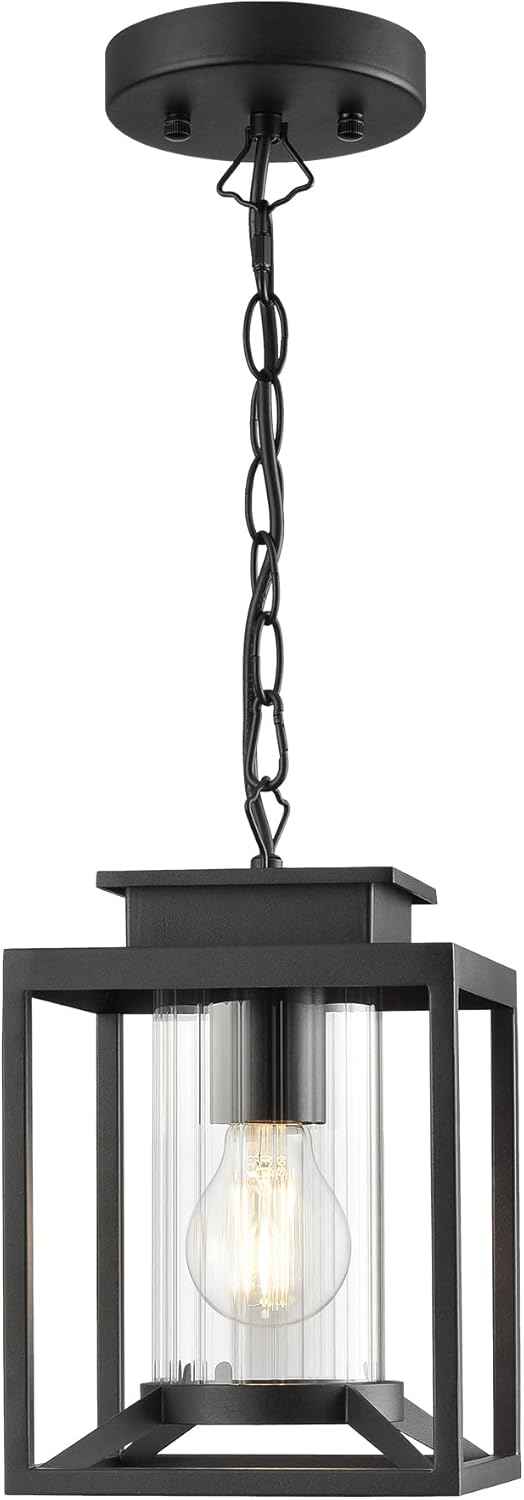Modern Black Outdoor Pendant Light - 1-Light Hanging Lantern for Porch & Gazebo