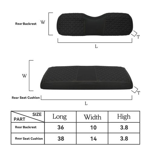Golf Cart Rear Seat Covers for EZGO/Club Car/Yamaha, Waterproof Marine Grade Vinyl Leather Golf Cart Seat Cover Replacement, No Stapler Required, Golf Cart Accessories (For Aftermarket Rear, Black)
