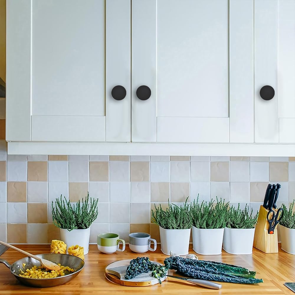 CABDM 18 Packs of 1-1/5-inch Matte Black Drawers and Cabinet knobs, Round pulls, Suitable for bathrooms, Closets, Kitchens and Dressing Tables