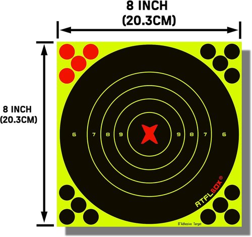 ATFLBOX 8-Inch Fluorescent Yellow Bullseye Shooting Target Stickers - Ideal for Indoor & Outdoor Ranges
