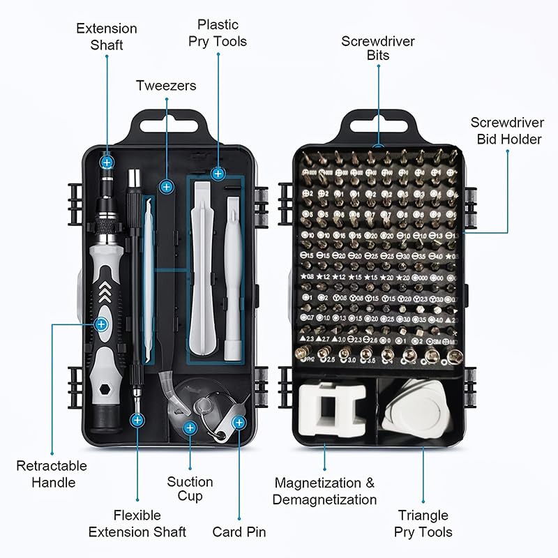 Ultimate 115 in 1 Precision Screwdriver Set - Chrome Vanadium Steel, Multi functional for PCs, Laptops, iPhones, iPads, Smartphones, and Watches - Essential DIY Repair Kit