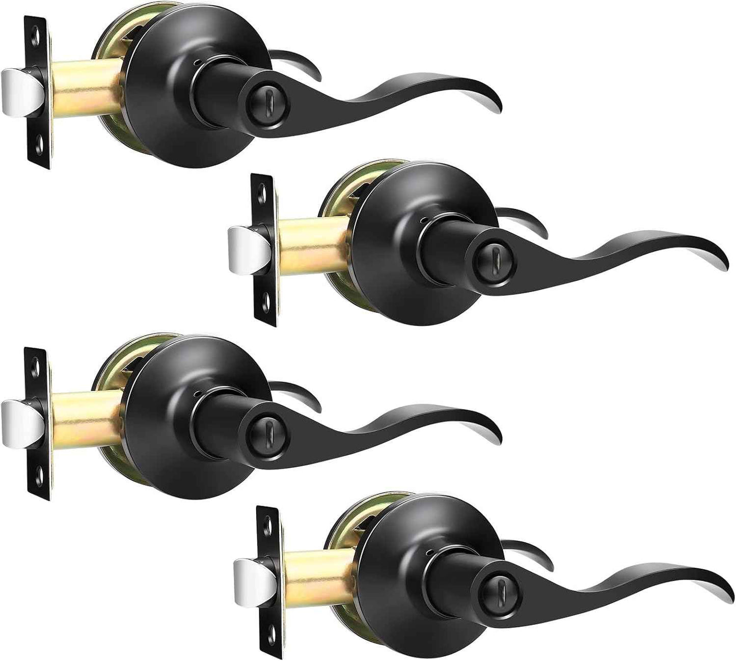 Black Privacy Door Levers - 6 Pack Keyless Modern Wave Handles for Bedrooms