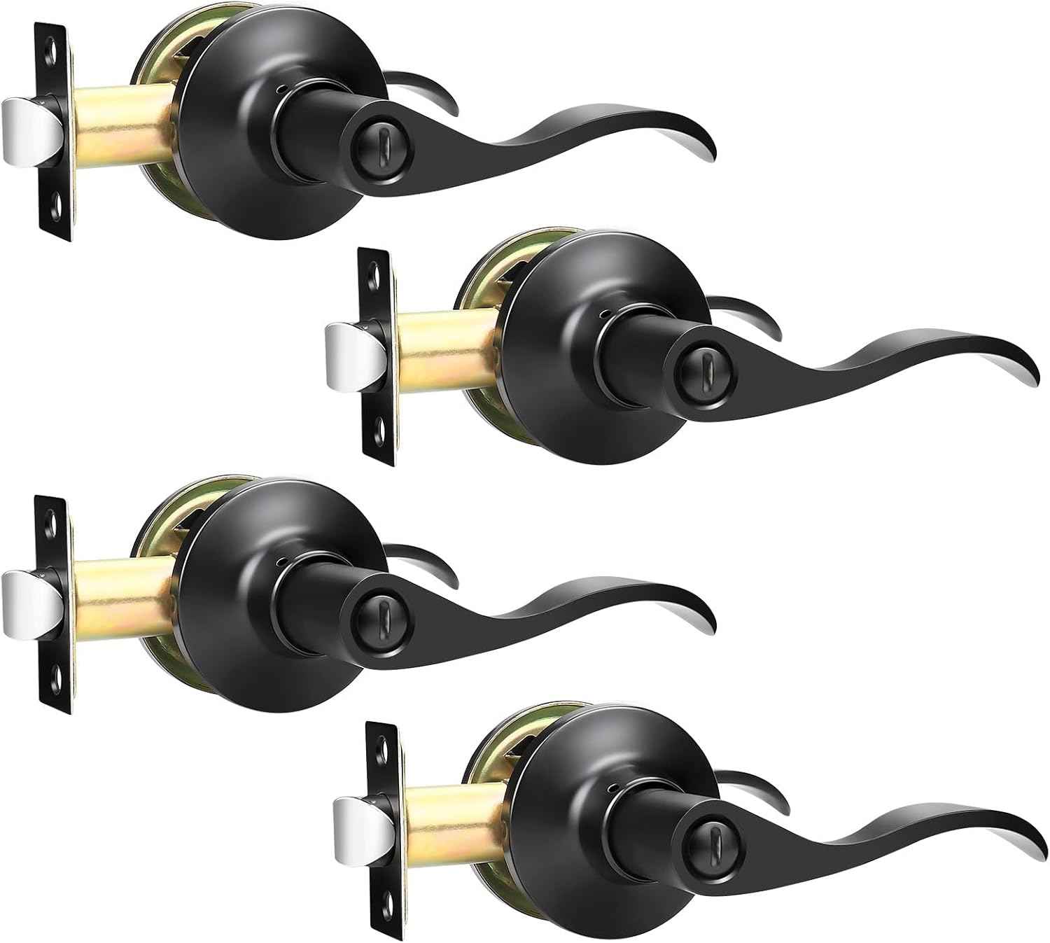 Black Privacy Door Levers - 6 Pack Keyless Modern Wave Handles for Bedrooms