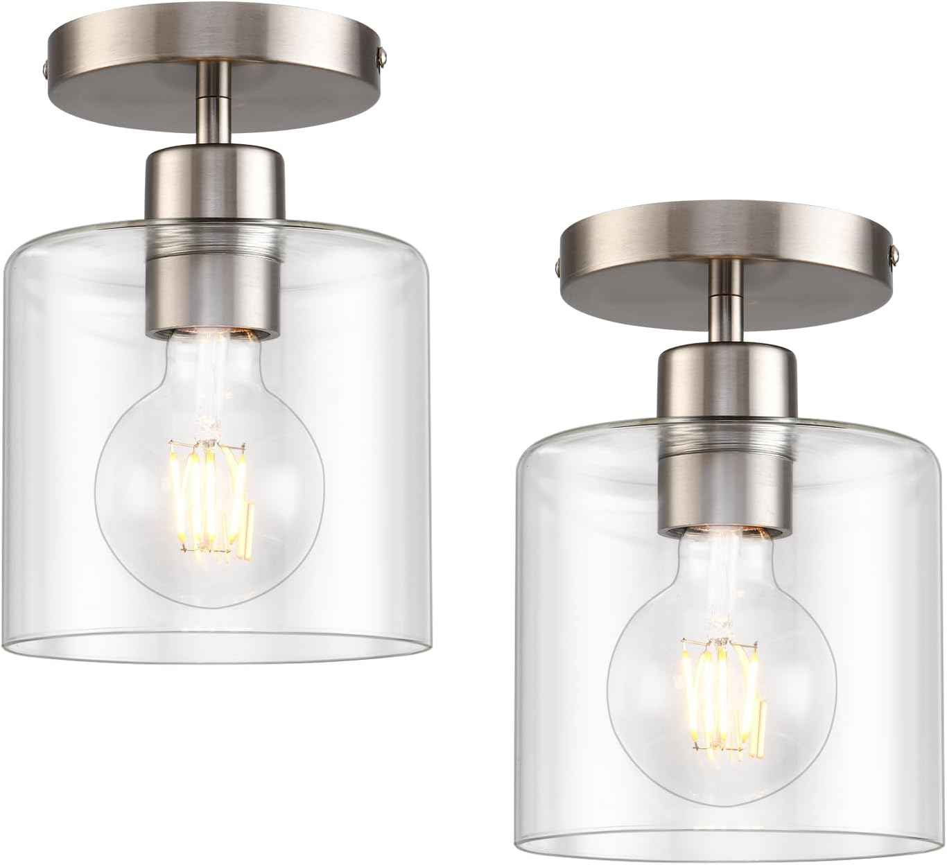 Brushed Nickel Semi Flush Mount Ceiling Light Fixture - Modern 2-Pack for Hallway & Entryway