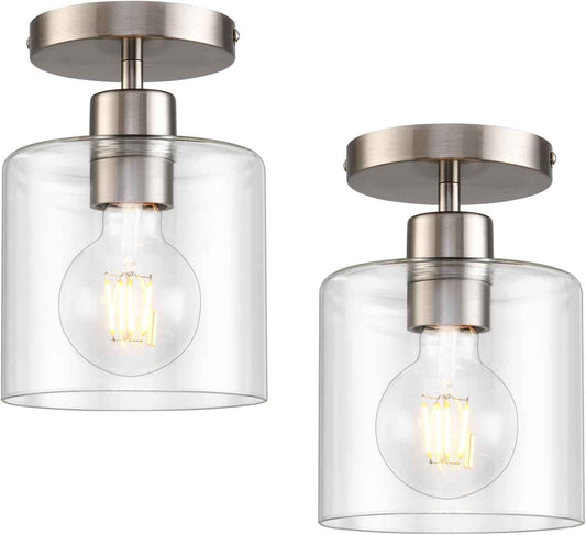 Brushed Nickel Semi Flush Mount Ceiling Light Fixture - Modern 2-Pack for Hallway & Entryway