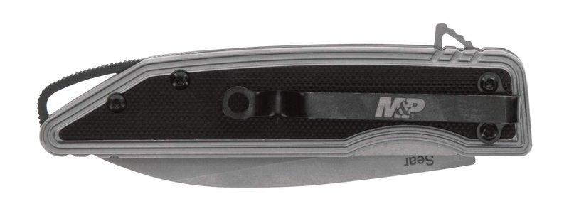 Smith & Wesson M&P Sear 7in High Carbon S.S. Assisted Folding Knife with 3in Wharncliffe Blade and Stainless/G10 Handle for Outdoor, Tactical, Survival and EDC, Black, One Size