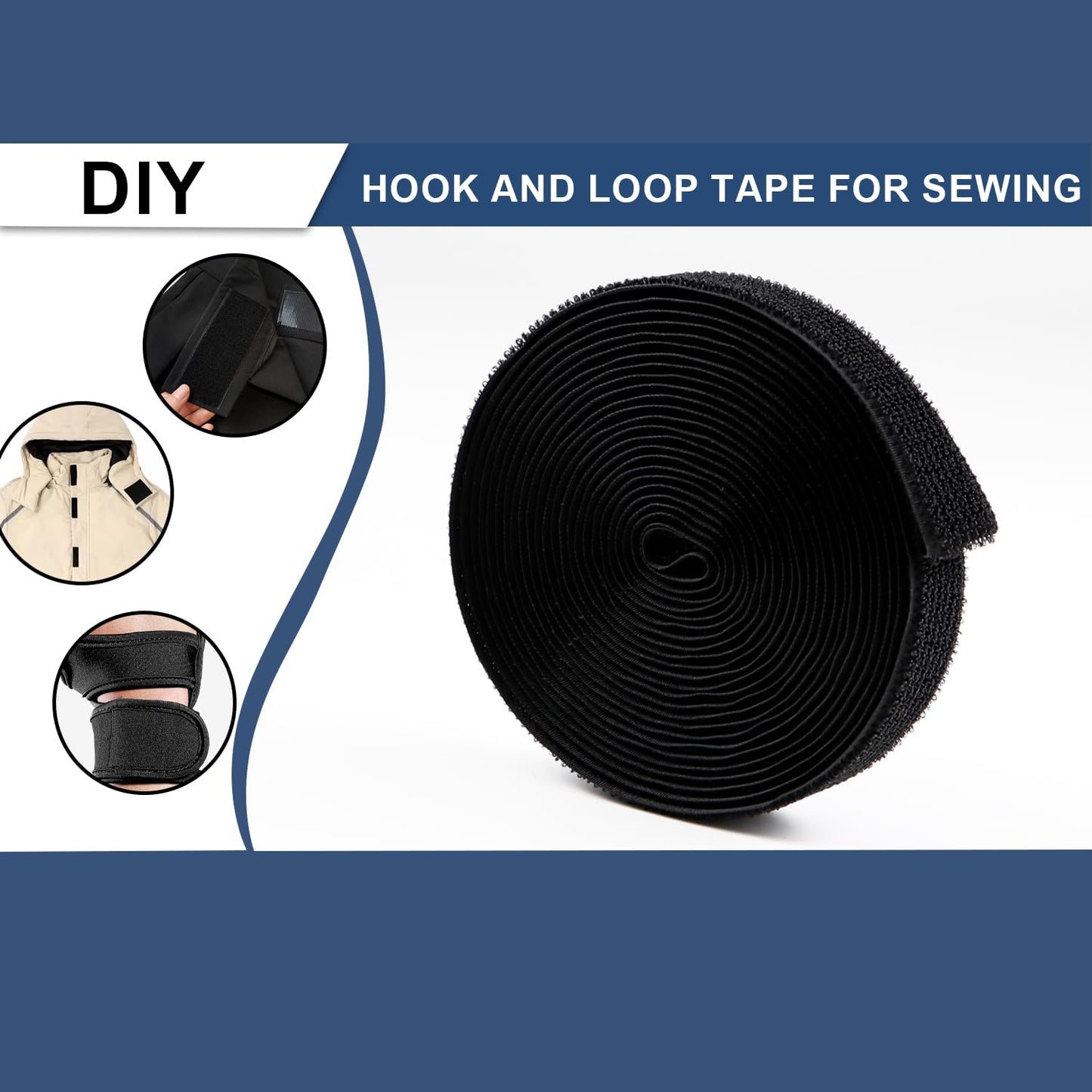 Hook and Loop Cable Straps 1" x 16.5 Ft with 24 Buckles Adjustable Fastening Reusable Nylon Securing Cord Cinch Strap Ties Free Cut for Cable Management RV Workshop DIY (Black)