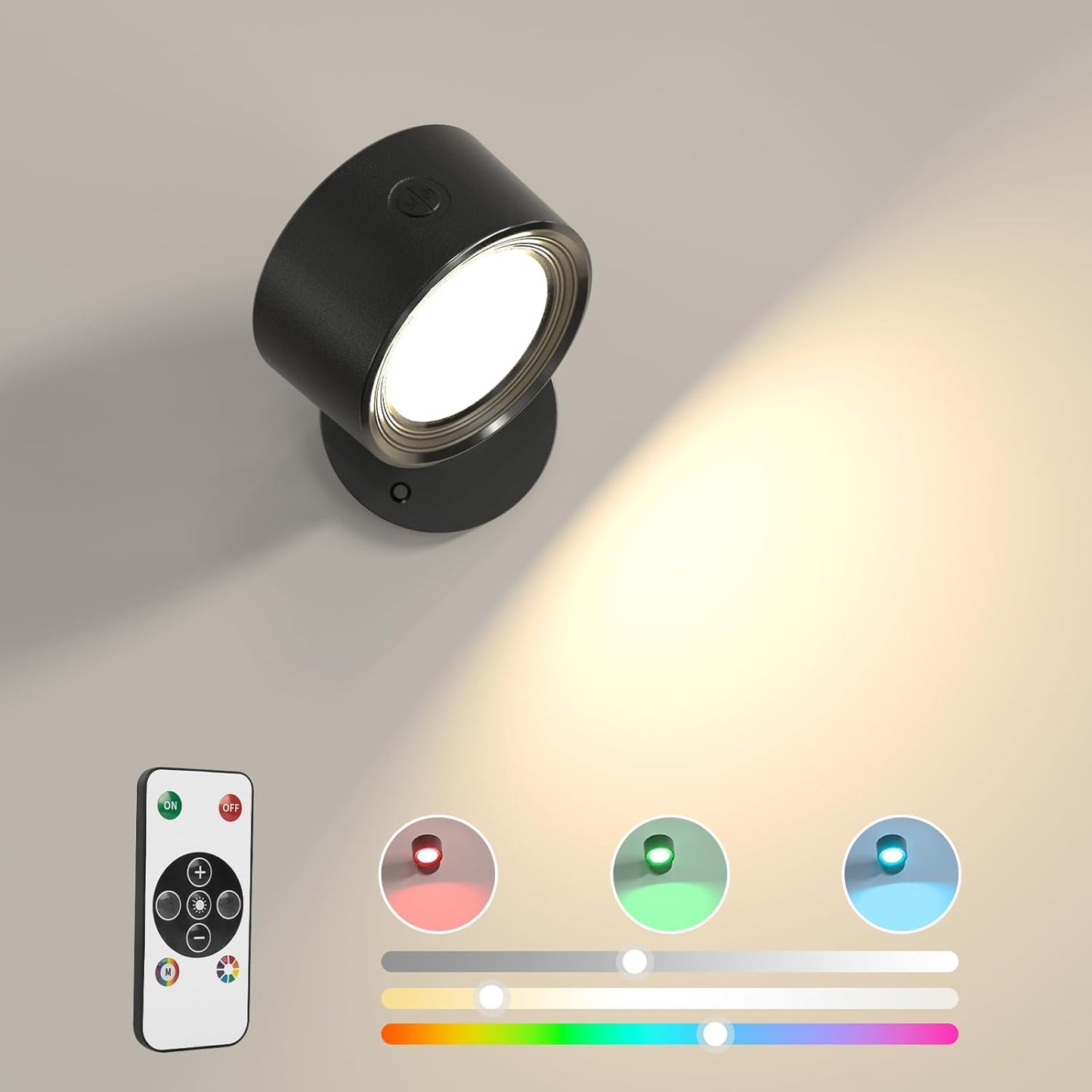 Rechargeable LED Wall Mounted Lights - 3 Pack with Remote, Dimmable & 360° Rotation for Bedroom