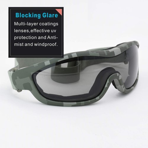 Viriber Motorcycle Goggles - UV Protective Outdoor Glasses, Dust-proof Combat Goggles, Military Sunglasses - Camouflage