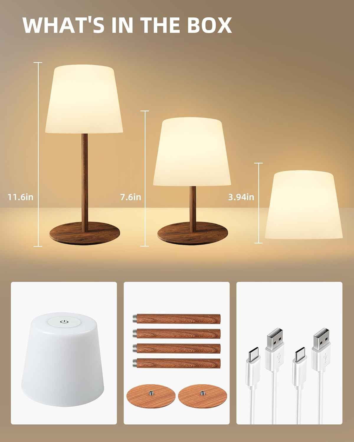 EZVALO Waterproof Cordless Table Lamp - Dimmable LED Night Light for Outdoor & Indoor Use