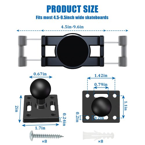 2PCS Skateboard Wall Mount, 360° Rotating Skateboard Wall Hanger, Extending and Floating Display Skateboard Holder, Fits 4.4"-10.2" Decks, Any Horizontal Angle, Suitable for Skateboard Lovers