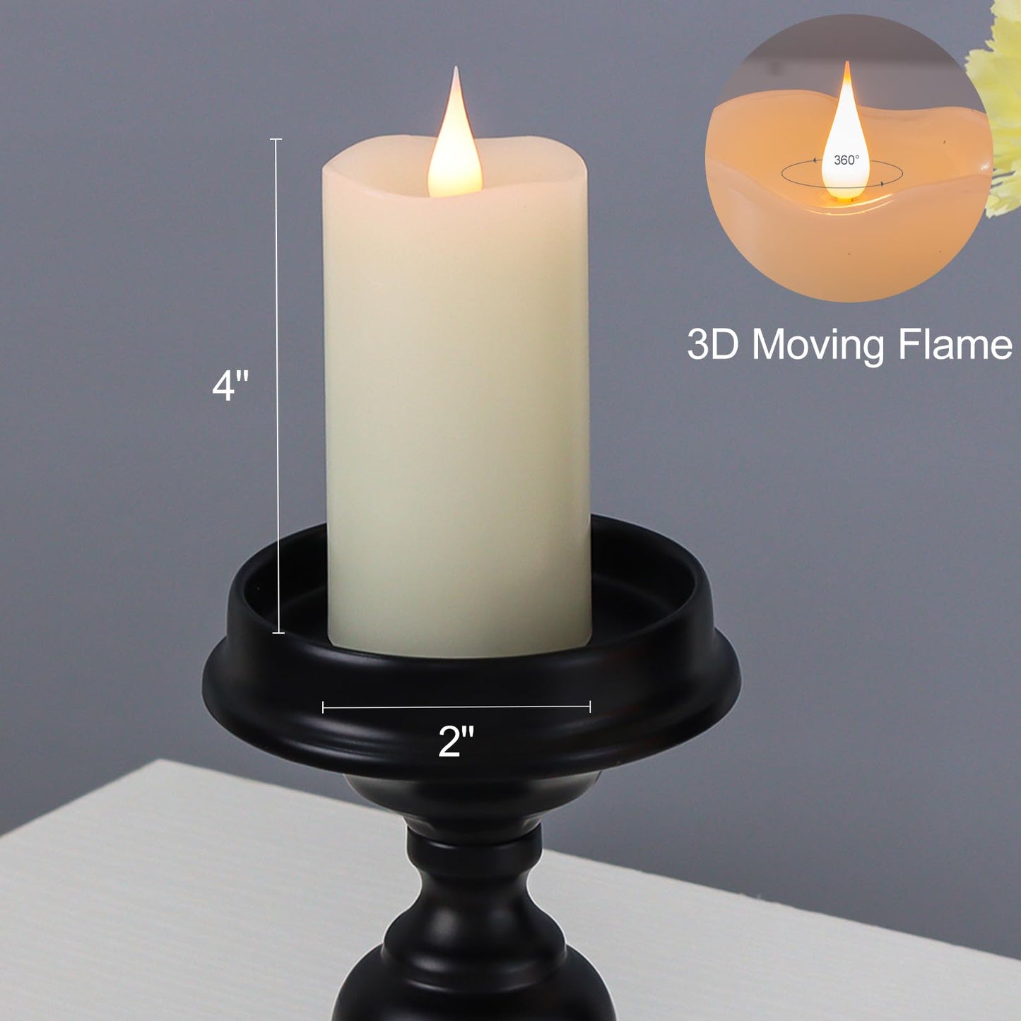 TECHLONG Flameless Candles Battery Operated with Remote Timer, 3D Moving Flame Flickering, Last 400+ Hours, 2" x 4" Ivory Real Wax Electric LED Candle for Christmas Home Wedding Decor, 2 Pack