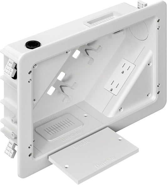 In-Wall TV Box with Flange & 2 Duplex Outlets - Cord Hider for Home Theater Installation