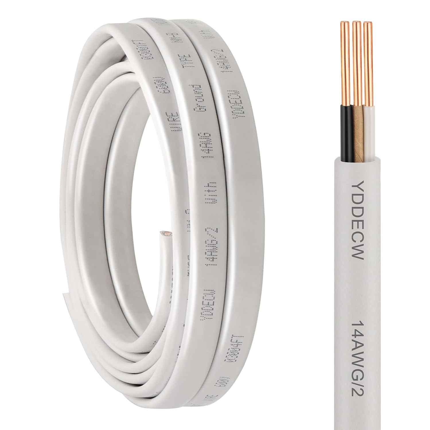 14 Gauge NM-B Wire with Ground - 50FT Pure Copper Indoor Electrical Cable for Outlets & Switches