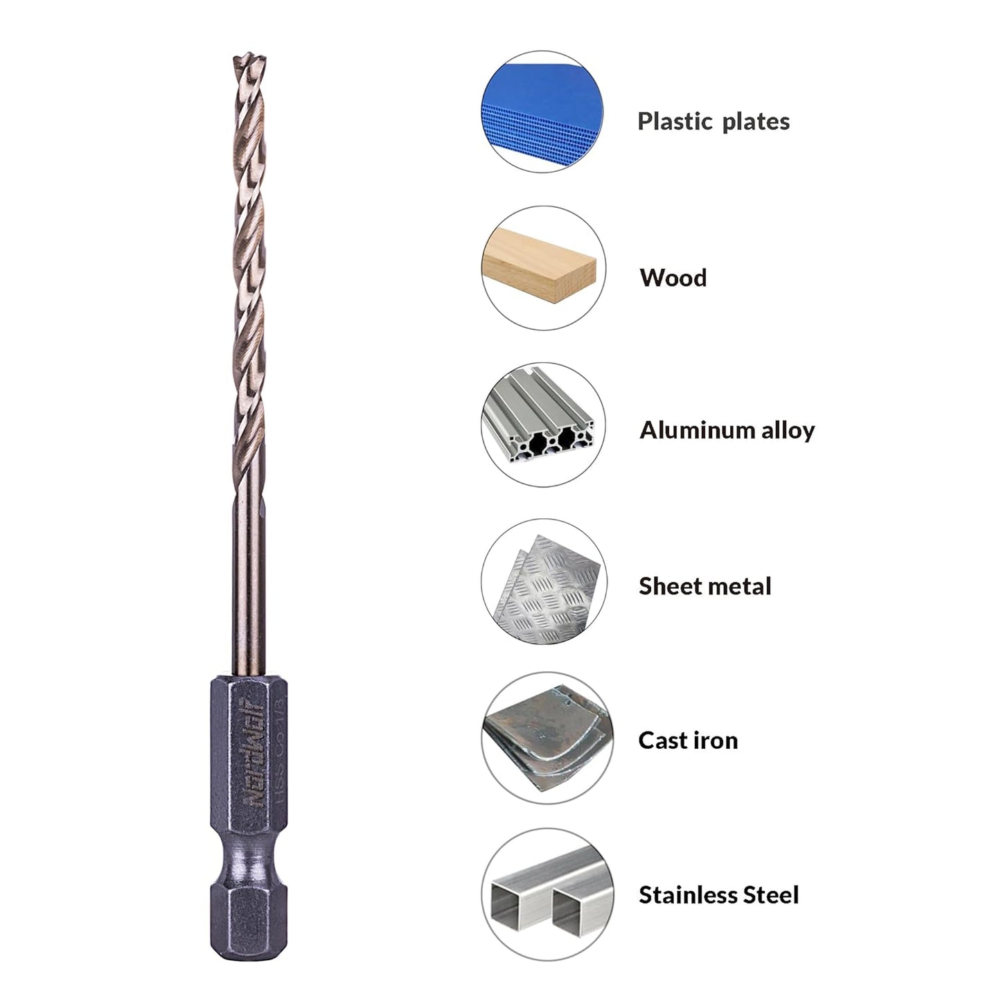 21-Piece Cobalt Drill Bit Set for Stainless Steel & Hard Metals - Jobber Length, 1/4" Hex Shank, SAE Sizes in Storage Case