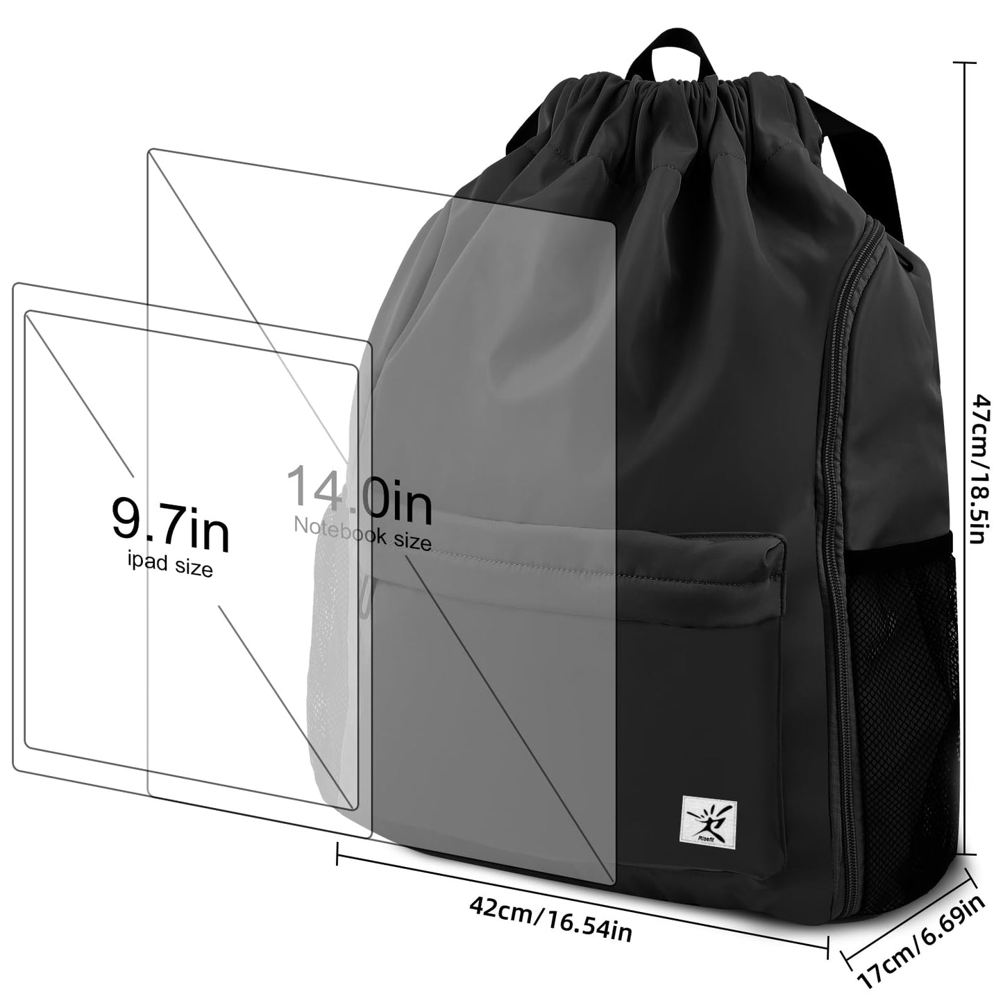 Risefit Drawstring Backpack with Mesh Pockets String Gym Bag Sackpack Sandproof Water Resistant Beach Backpack for Men Women