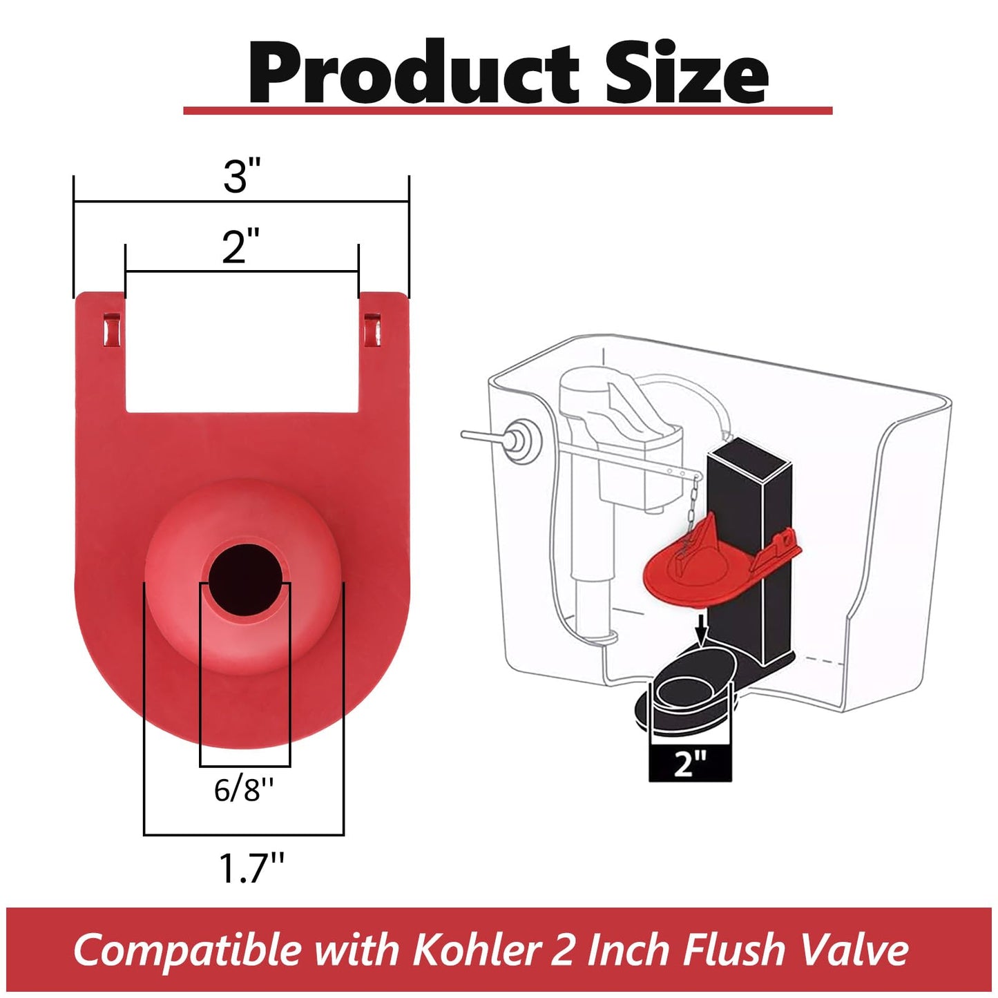 2 Inch Shark Fin Toilet Flapper Compatible with Kohler GP1078440, Toilet Flapper Replacement Part, for Kohler Toilet Tank Parts Red (1 Pack)