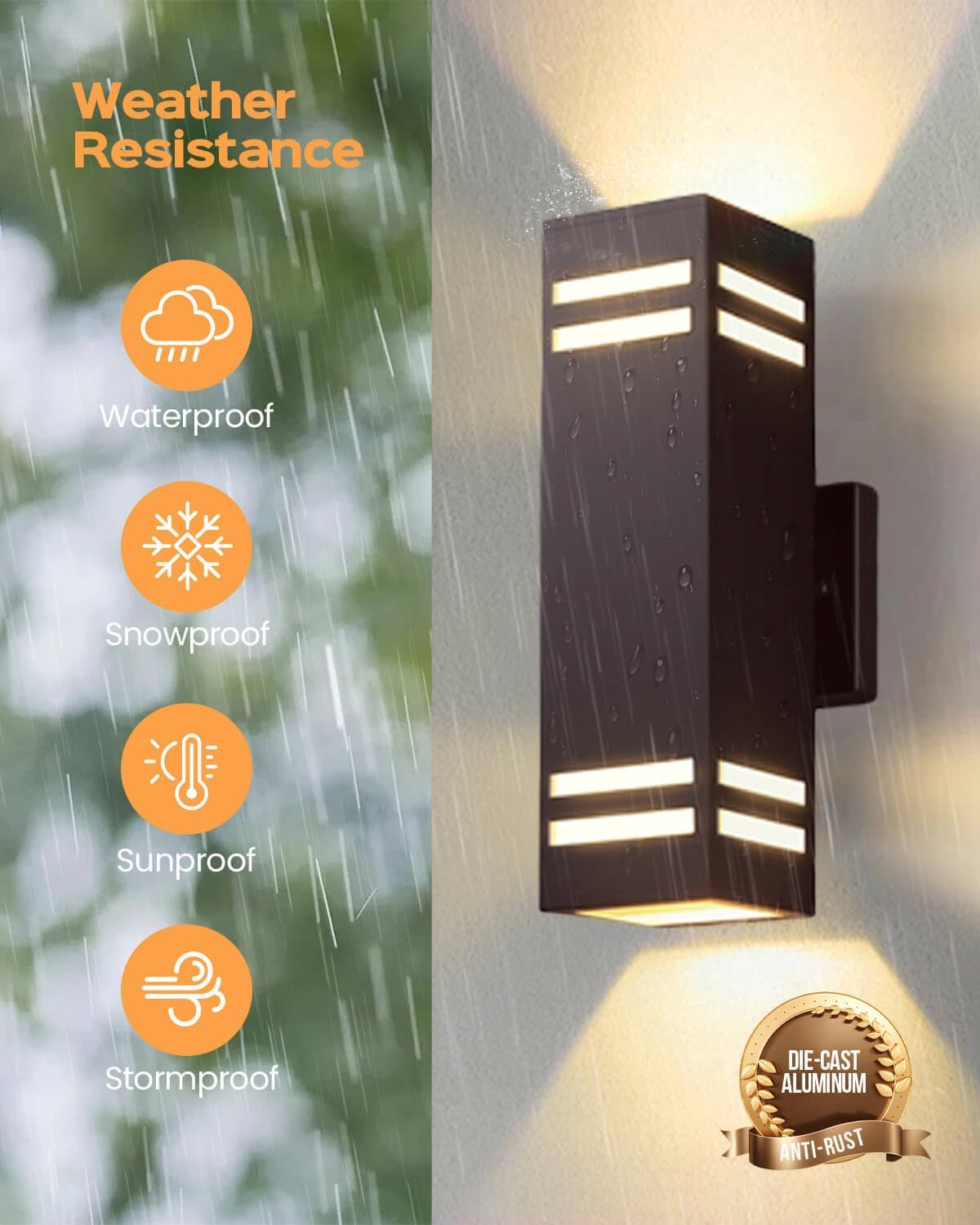 Modern Outdoor Wall Lights - Dusk to Dawn Square Matte Black Sconce with Bulbs, Aluminum Anti-Rust Up & Down Lighting for Porch & Garage
