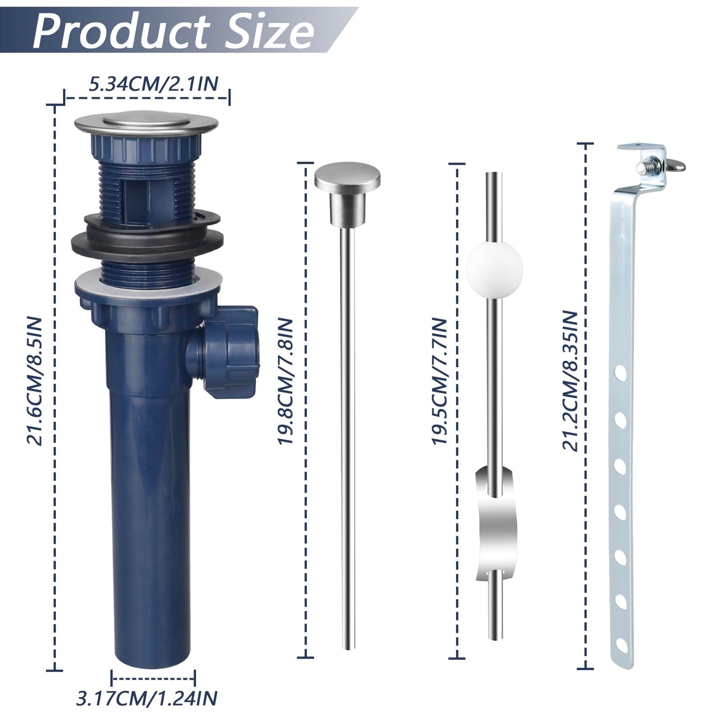 Bathroom Sink Drain with Lift Rod, Pop up Sink Drain Stopper with Lift Rod, Universal Sink Drain Stopper with Overflow, for Bathroom Vanity Sink, Lavatory, Fit Most Drains (Brushed Nickel