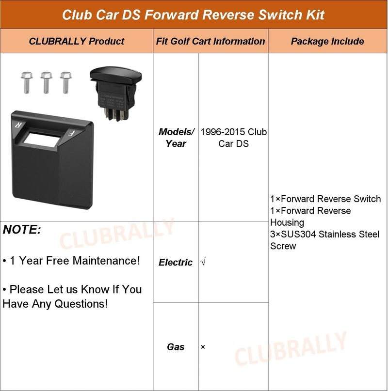 CLUBRALLY Golf Cart Forward Reverse Rocker Switch and Housing Kit, Forward Reverse Switch for 1996-2015 Club Car DS Electric Golf Carts, OEM#101855002, 101856002
