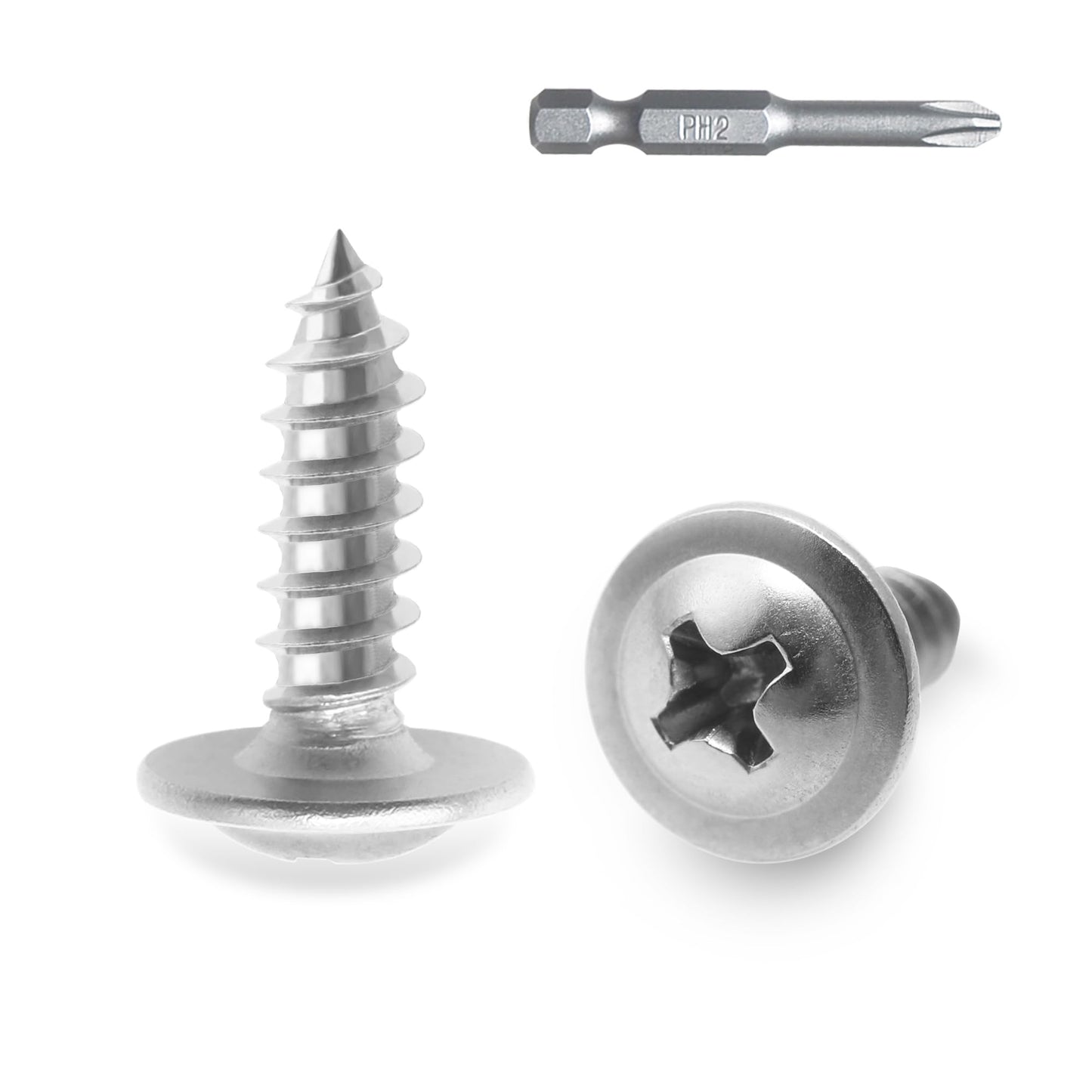 JEGONFRI 250pcs #8 x 1/2" 410 Stainless Steel Modified Truss Head Wood Screws, Phillips Drive Self Tapping Metal Screws with Screwdriver Bit