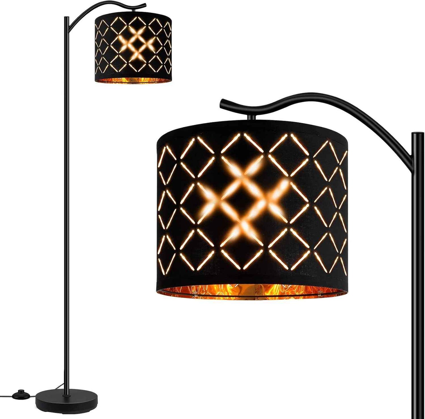 Modern LED Floor Lamp with Bohemian Linen Shade – Arched Tall Standing Light for Living Room & Bedroom