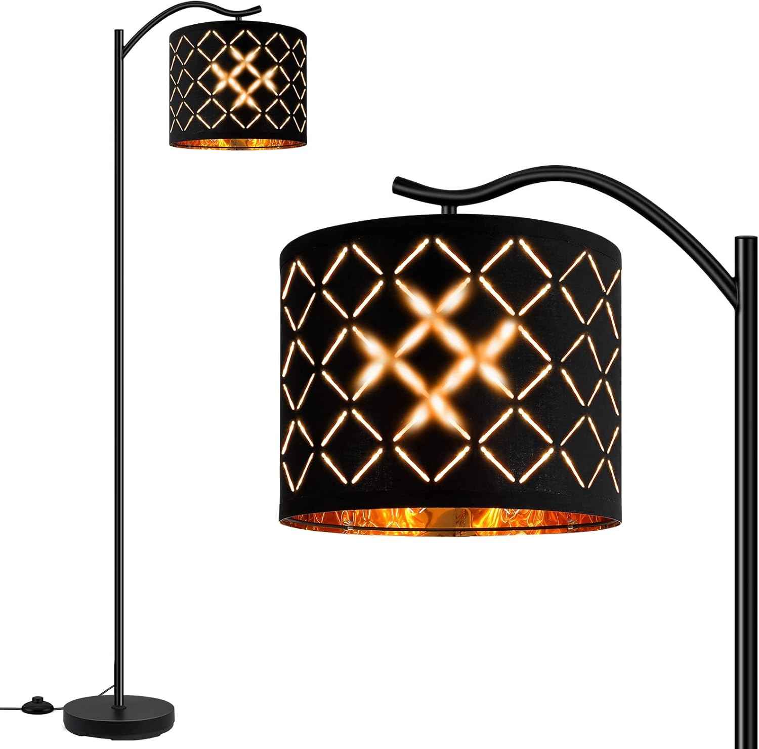 Modern LED Floor Lamp with Bohemian Linen Shade – Arched Tall Standing Light for Living Room & Bedroom