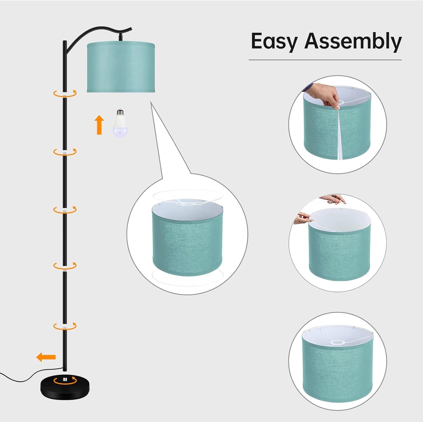 Modern LED Floor Lamp with Bohemian Linen Shade – Arched Tall Standing Light for Living Room & Bedroom