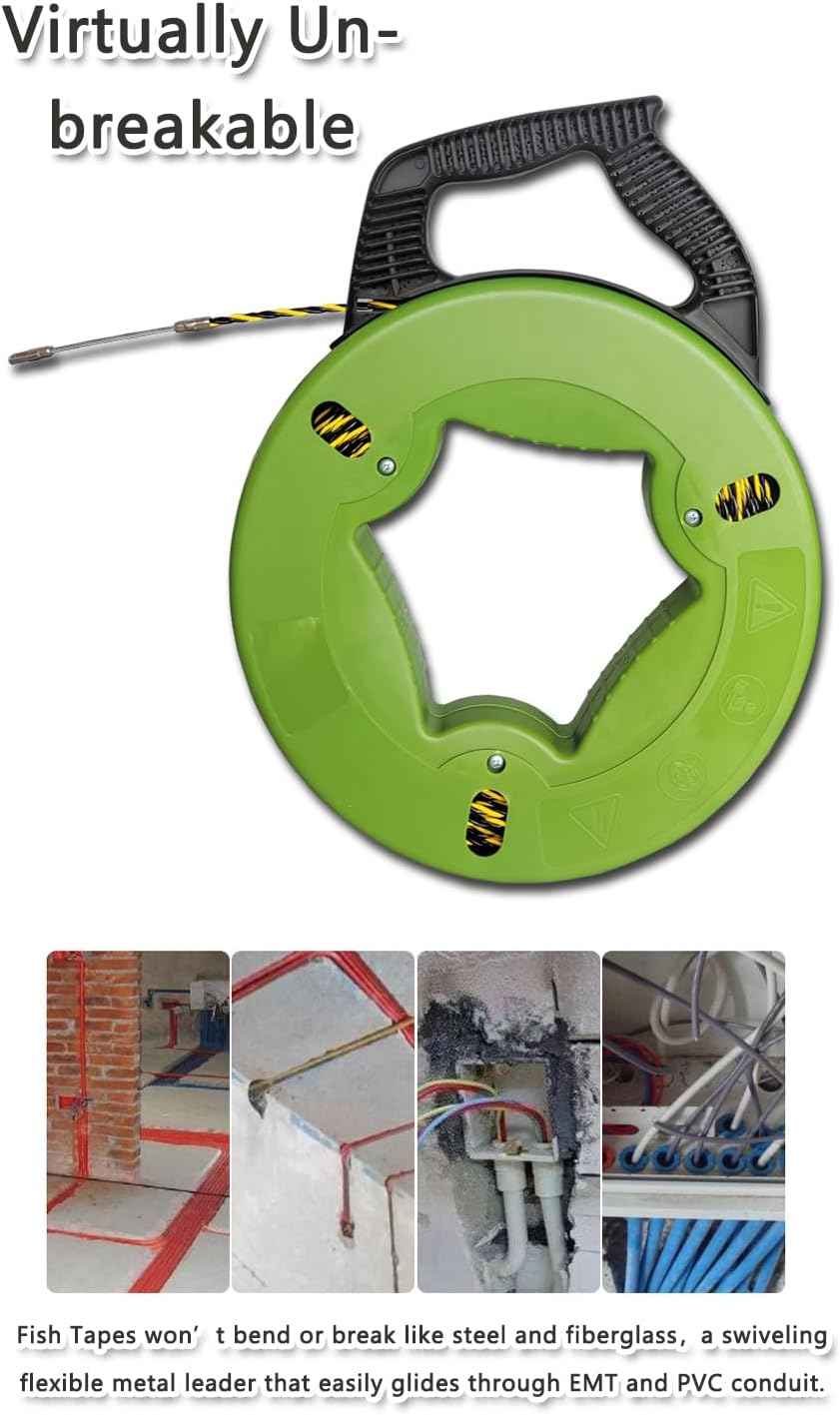 165ft Fish Tape Wire Puller - 1/6-Inch Electrical Fish Tape with Guide Spring & Ergonomic Handle