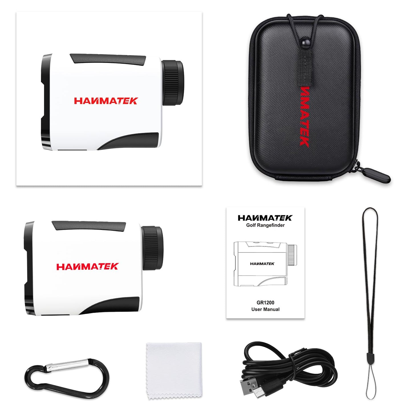 HANMATEK GR1200 Golf Rangefinder with Slope, Flag Lock & Vibration, 6.5X Magnification, 1200 Yards Range, Rechargeable Battery, Golf Distance Finder for Men and Women