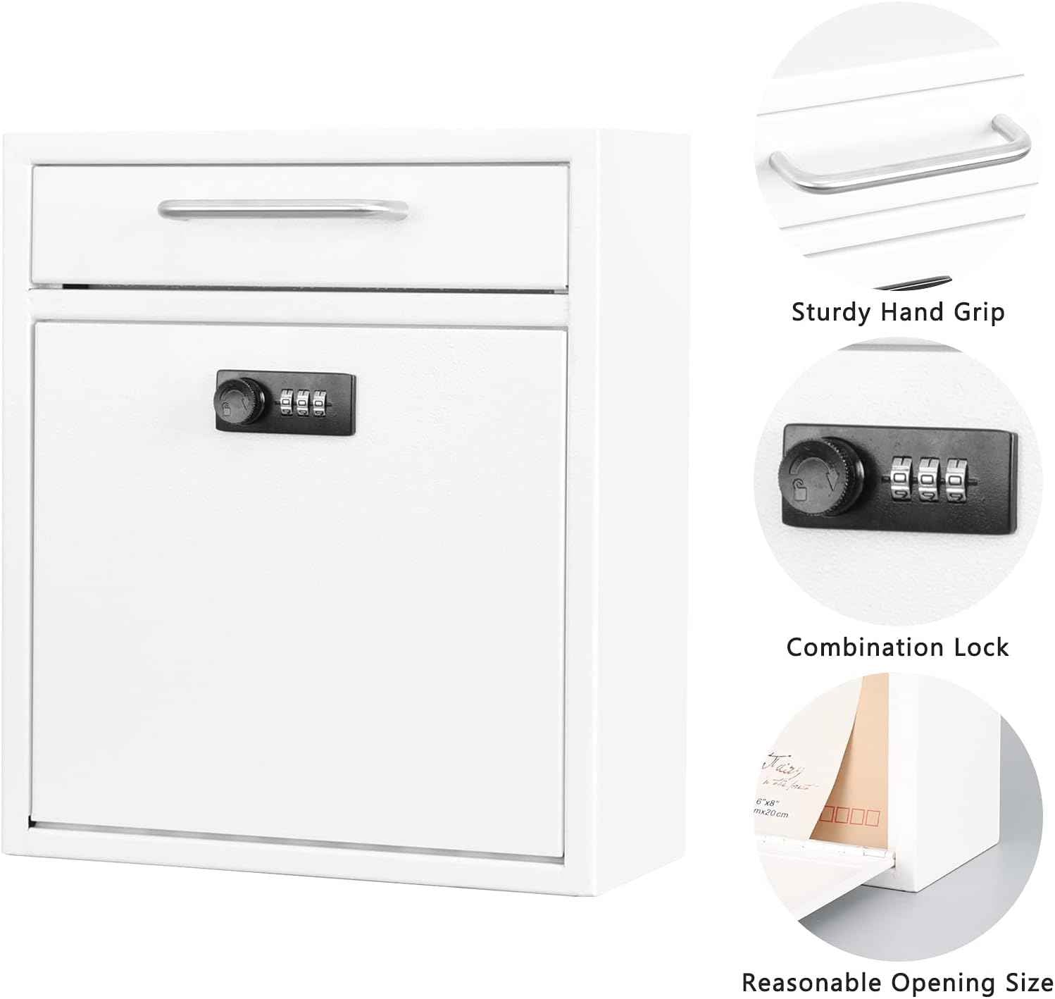 Secure Wall-Mount Mailbox with Lock | KYODOLED Large Steel Drop Box, Black, 16.2H x 11.22L x 4.72W