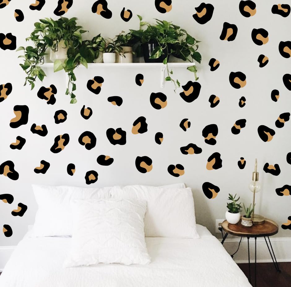 12 Sheets 348 Pcs Leopard Print Wall Decals - Cheetah Print Wallpaper for Bedroom, Living Room, Classroom Decoration