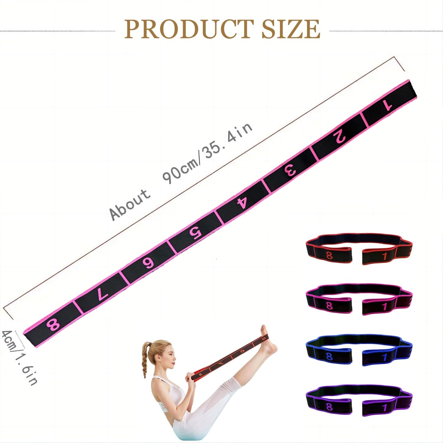 Fitness Resistance Band for Stretching and Yoga, Number Stretch Resistance Band with Clear Markings, 8-Section Elastic Training Bands (2PCS)